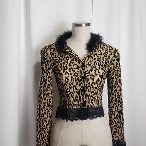 Ann Ferriday Leopard Print Button Down Shirt with Black Trim